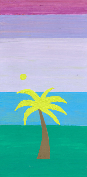 Sunny vintage stylised palm tree., palm tree, painting, retrowave, vintage, beach HD phone wallpaper