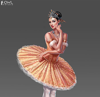 Ballerina, fantasy, girl, owlstudio, orange, owl studio HD wallpaper