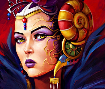 Edea, blue, fantasy, red, face, girl, schultzee, woman HD wallpaper