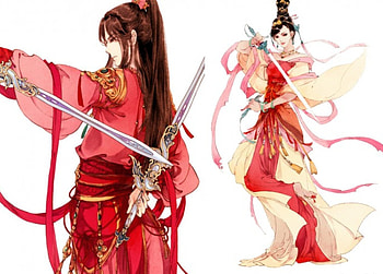 Art of Ibuki Satsuki 7, Ibuki Satsuki, painting, swords, red, oriental, woman-warrior, warrior HD wallpaper