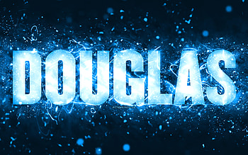 Happy Birtay Douglas, , blue neon lights, Douglas name, creative, Douglas Happy Birtay, Douglas Birtay, popular american male names, with Douglas name, Douglas HD wallpaper
