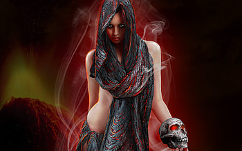 Enchantress, smoke, skull, woman HD wallpaper
