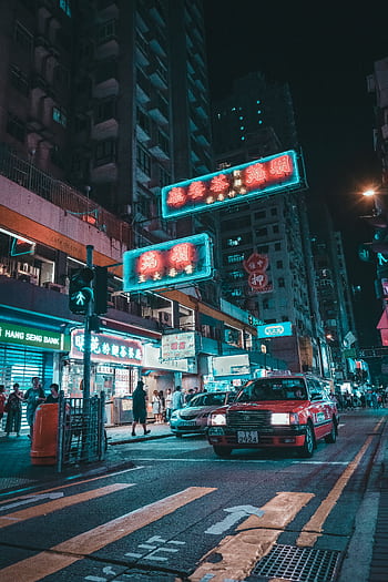 Explore the bustling nightlife of Kowloon, Hong Kong with neon lights and city life. HD phone wallpaper