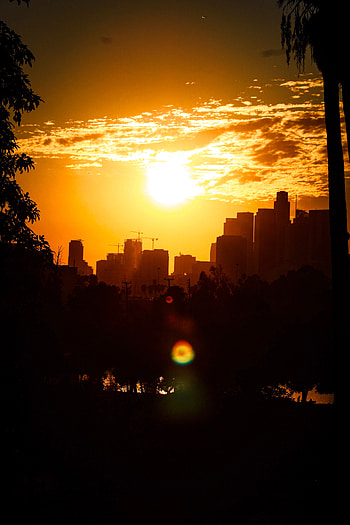 Sunset, Sun, Twilight, City, Building, Dark, Dusk HD phone wallpaper
