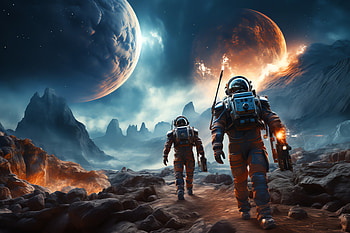 Space Scenery, two astronauts 2690x1800 HD wallpaper