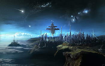 Blue World !!!, blue, wds, city, 3d-art, comet, dark, star, abstract, world HD wallpaper