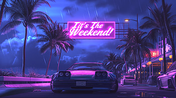 It's The Weekend!, weekend, It's the weekend!, neon, car, palm tree HD wallpaper