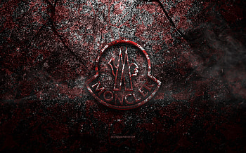 Moncler logo, grunge art, Moncler stone logo, red stone texture, Moncler, grunge stone texture, Moncler emblem, Moncler 3d logo HD wallpaper