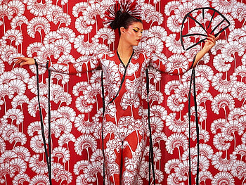Body Art, cool, flowers, red and white, woman HD wallpaper