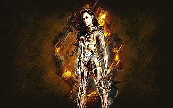 Wonder Woman, superhero, golden stone background, Wonder Woman golden costume, Gal Gadot, Wonder Woman character HD wallpaper