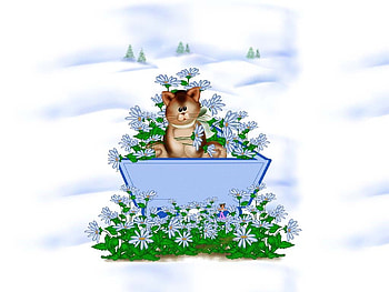 Cute kitten among flowers, kitten, cute, flowers, collage HD wallpaper