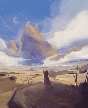 Landscape, Art, Mountains, Cat, Joke HD phone wallpaper
