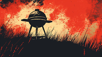 Fiery Grill Silhouette, Grill, barbecue, silhouette, landscape HD wallpaper