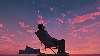 Anime Boy Silhouette With Heads At Sunset, alone, boy, silhouette, sky, purple, star, artist, artwork, art, digital-art, ai HD wallpaper