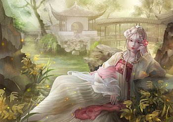 Beauty, pink, white, fantasy, green, soft, girl, luminos HD wallpaper