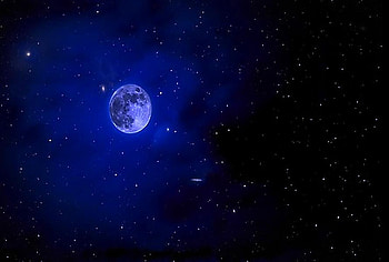 In the blue, night, blue, moon, space, stars HD wallpaper