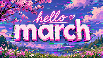 Hello March — Neon Spring | March Meadow | Pixel Bloom, Pixel Art, Neon Sign, Cherry Blossom HD wallpaper