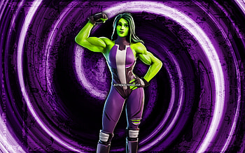 She-Hulk, violet grunge background, Fortnite, vortex, Fortnite characters, She-Hulk Skin, Fortnite Battle Royale, She-Hulk Fortnite HD wallpaper