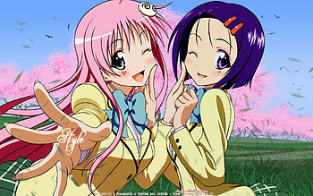 Lala and Haruna, hairpin, peke, purple hair, to love ru, pink hair, long hair, haruna sairenji, short hair, lala deviluke satalin HD wallpaper