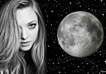 Amanda Seyfried, white, by cehenot, black, full, bw, girl, actress, woman, star, moon, face, luna, sky HD wallpaper