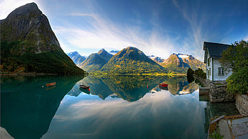 Mountain lake cottage, Serene nature retreat, Ultra , Tranquil escape HD wallpaper