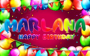 Happy Birtay Marlana, , colorful balloon frame, Marlana name, purple background, Marlana Happy Birtay, Marlana Birtay, popular german female names, Birtay concept, Marlana HD wallpaper