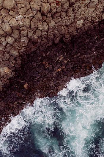 Nature, Sea, Waves, Rock, View From Above, Shore, Bank HD phone wallpaper