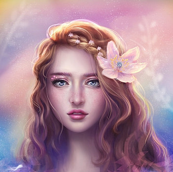 Spring princess, blue, frumusete, spring, tinytruc, pink, fantasy, flower, face, luminos HD wallpaper