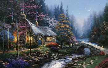 Plants, Landscape, Houses, Night HD wallpaper