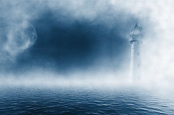 Nature, Sea, Clouds, Fog, Lighthouse HD wallpaper