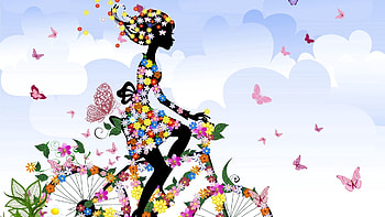 Butterflies, Flowers, Miscellanea, Miscellaneous, Girl, Bicycle HD wallpaper