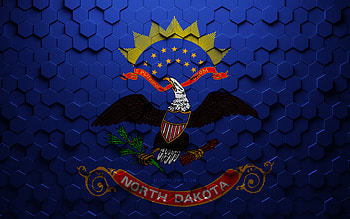 Flag of North Dakota, honeycomb art, North Dakota hexagons flag, North Dakota, 3d hexagons art, North Dakota flag HD wallpaper