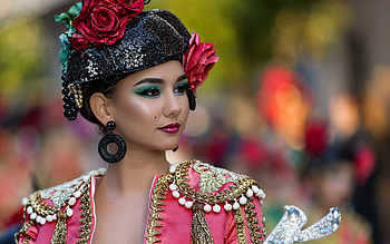 Brasil carnival, rose, pink, face, girl, vicente concha, woman, hat, jewel HD wallpaper
