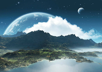 planet in the sky, fun, planet, space, cool, lake HD wallpaper
