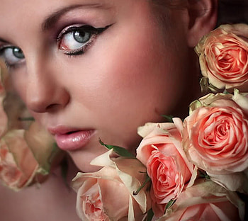roses, face, pink, woman HD wallpaper