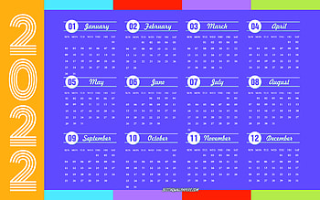 2022 Calendar, , colorful background, 2022 retro calendar, retro style, 2022 all months calendar, 2022 concepts, 2022 Year calendar HD wallpaper