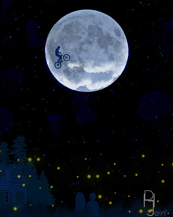 Art, Moon, Jellyfish, Couple, Pair, Starry Sky, Cyclist HD phone wallpaper