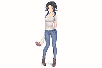 Fox girl, jeans, Eruruu, Utawarerumono HD wallpaper