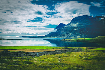 Landscape, Nature, Mountains, Clouds, Lake, Island HD wallpaper