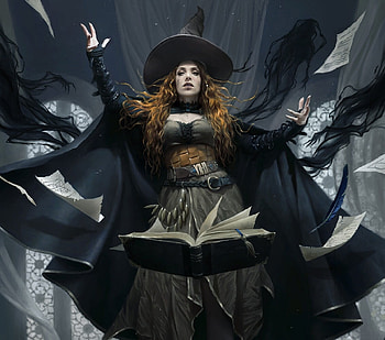 Tasha the witch, martina fackova, fantasy, art, tasha, girl, witch, dark, hat HD wallpaper