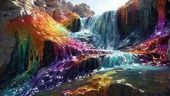 Rainbow Waterfall, rainbow, waterfall, colorful, colors, lake HD wallpaper