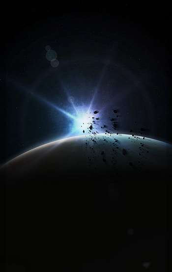 Universe, Dark, Glare, Flash, Planet, Asteroids HD phone wallpaper