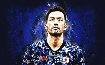 Maya Yoshida, Japan national football team, Japanese footballer, portrait, blue stone background, football, Japan HD wallpaper