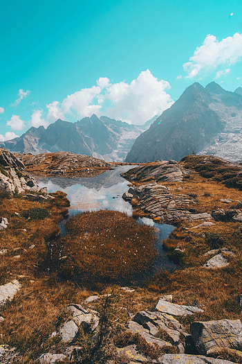 Landscape, Nature, Stones, Mountains, Rocks, Lake, Herbs HD phone wallpaper