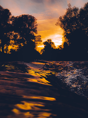 Water, Sunset, Twilight, Waves, Dark, Dusk HD phone wallpaper