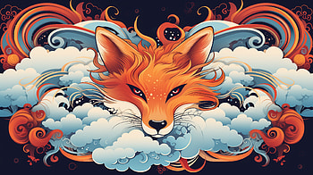 Japan Fox, fox, cloud, pattern, AI Art HD wallpaper