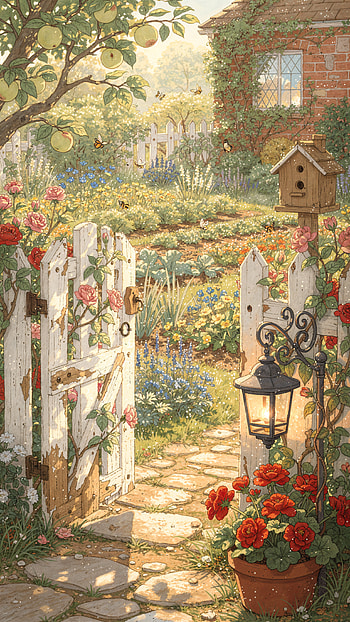 Secret Garden Gate — , garden, cottage, rose HD phone wallpaper