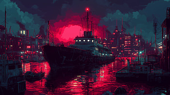 Red Boat, boat, Red Lake, landscape, AI Art HD wallpaper