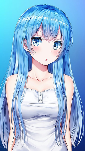 Cute Blue, Blue Hair Girl Cartoon HD phone wallpaper