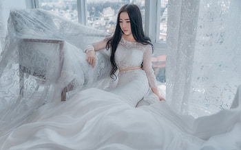 Bride, white, model, asian, girl, dress, woman HD wallpaper